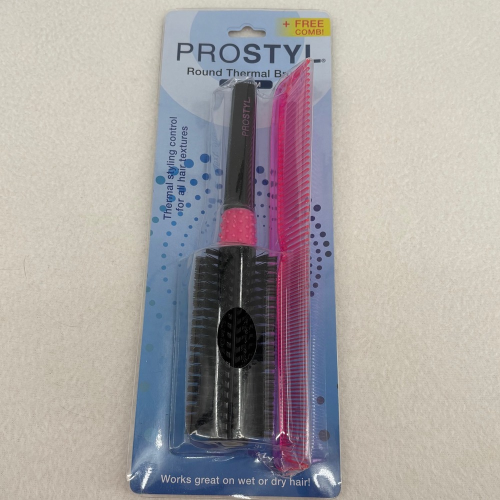 Prostyl Round Thermal Brush Medium Black Pink with Free Comb Hair Styling Set